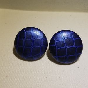 Snake print 80s navy blue button earrings 1.25 "